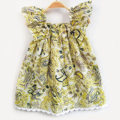 Alisha - Lemon Shoulder Frilled Boho Baby Girl Dress