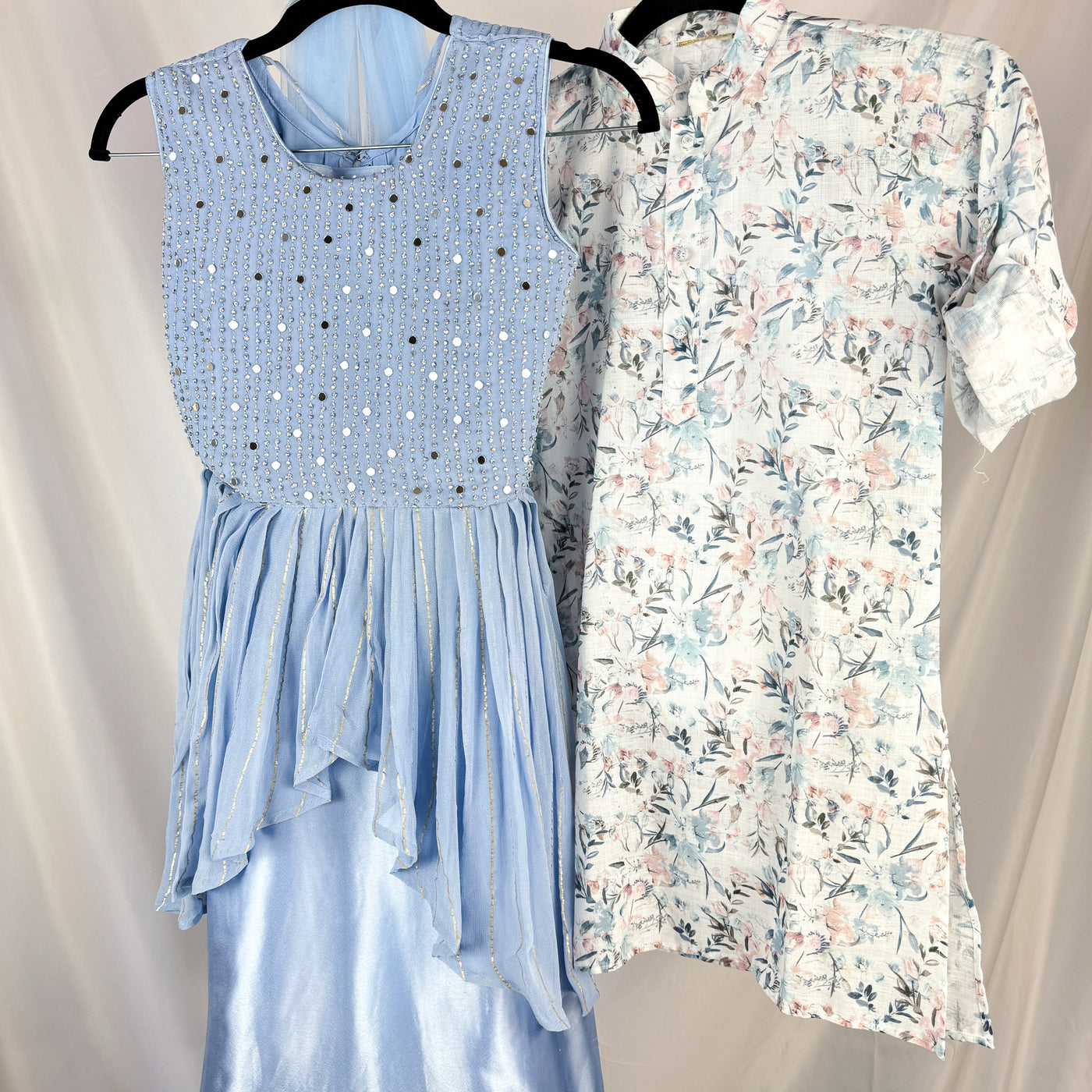 Sibling Set - Baby Blue Lehenga and Blue Floral Kurta Pajama