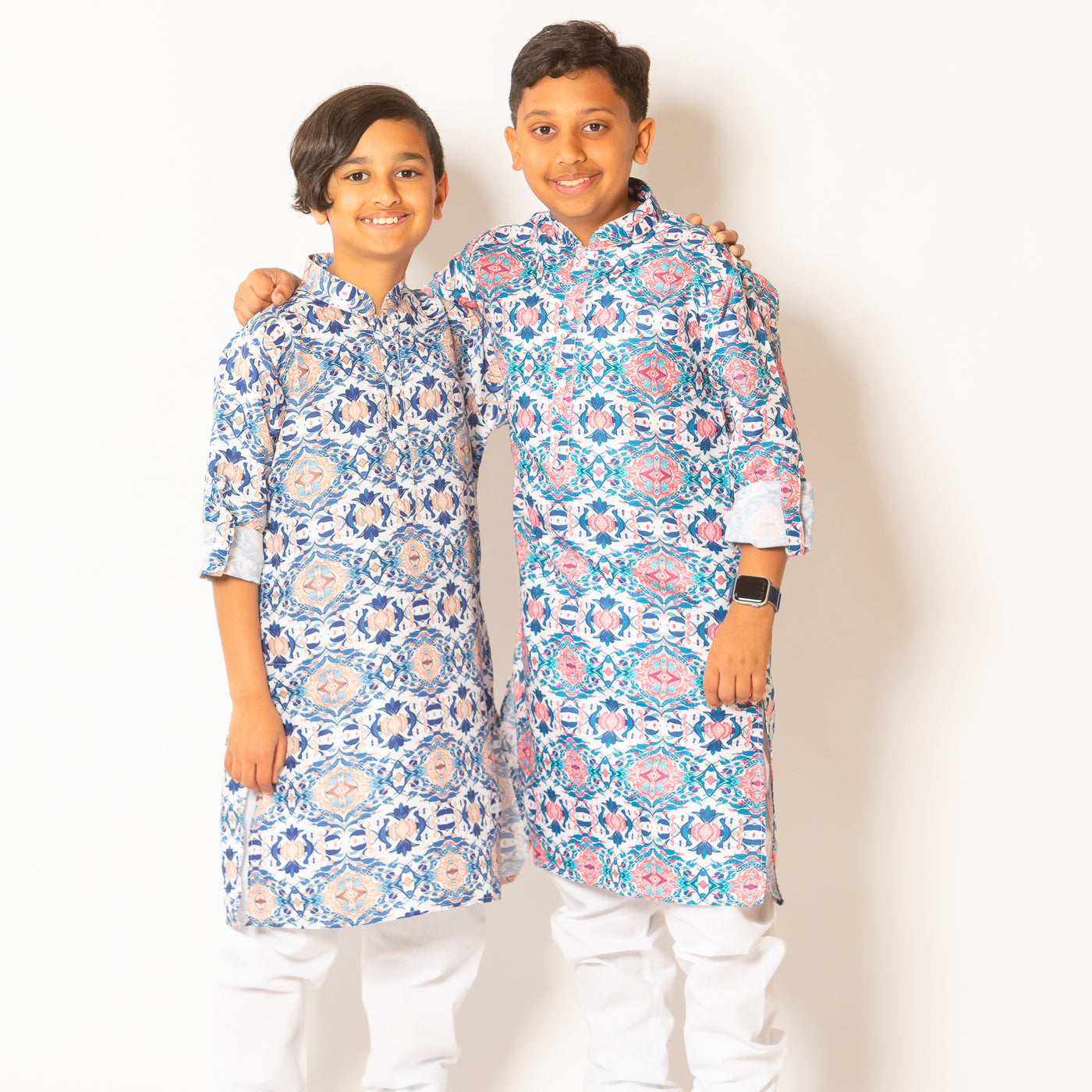 Sibling Set - Boys Kurta Pajama with Abstract Tile Print