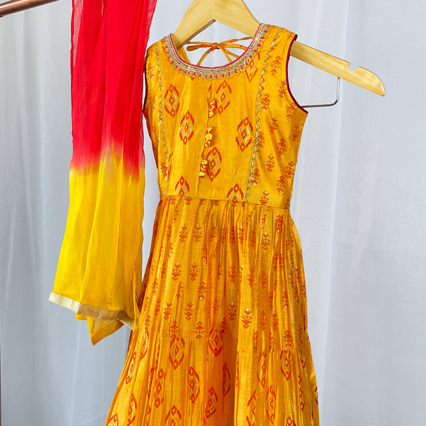 JAISVI -Tangerine Toddler Girl Printed Gown