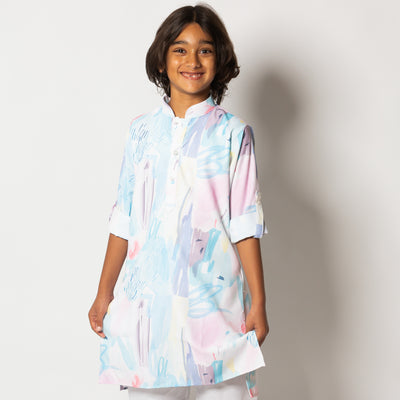Aahil - Boys Pastel Blue Multicolor Printed Kurta Pajama