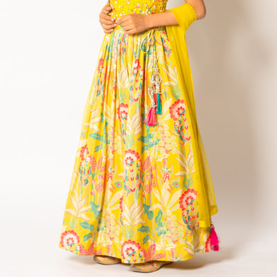 Aakshi - Girls Yellow Floral Lehenga
