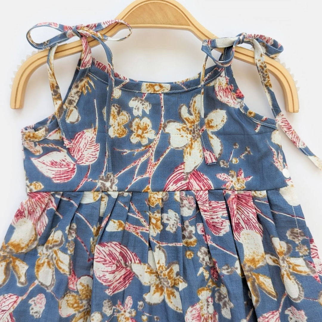 Adhya - Baby Girl Pure Cotton Blue Floral Easy-to-Wear Romper