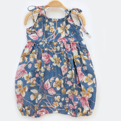 Adhya - Baby Girl Pure Cotton Blue Floral Easy-to-Wear Romper