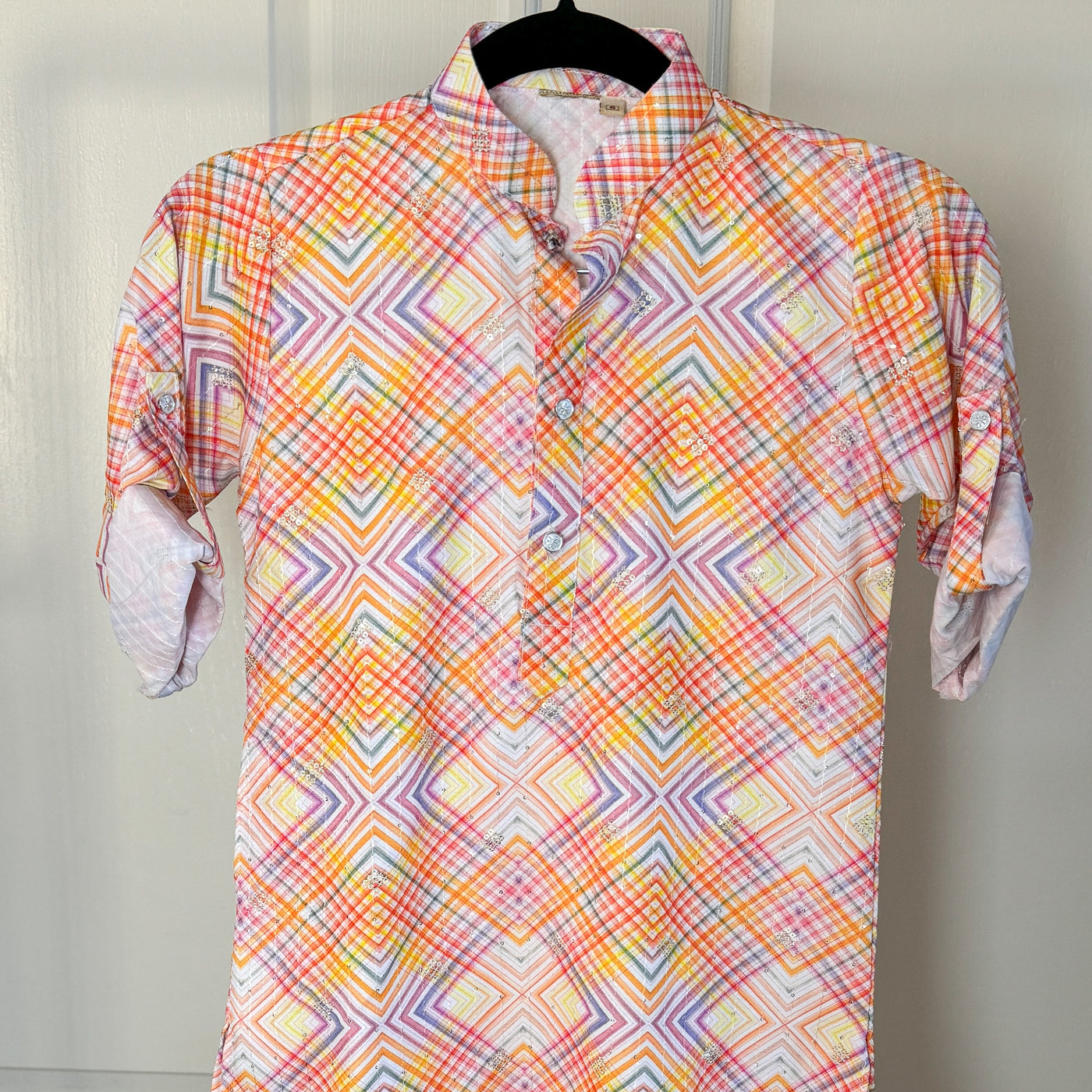 Aditya - Multicolor Orange Sequin Work Kurta Pajama Set for Boys
