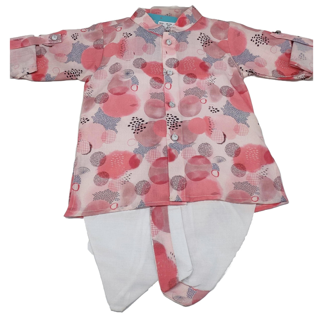 Agastya - Pink Geometric Print Kurta for Baby Boy