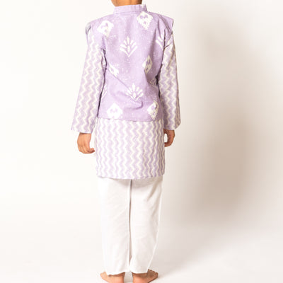 Akash - Lavender Boys Kurta Pajama with Geometric Print Vest
