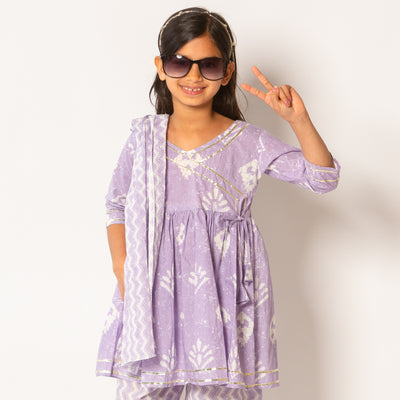 Akshaya - Lavender Angrakha Style Top and Geometric Print Salwar Suit