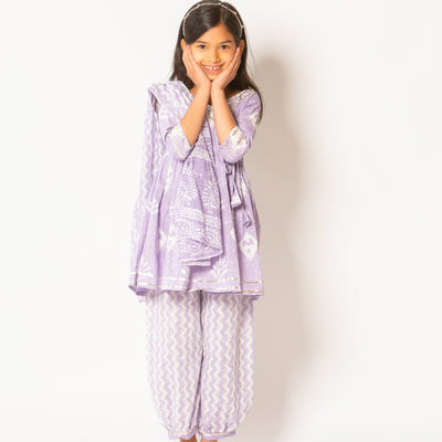 Akshaya - Lavender Angrakha Style Top and Geometric Print Salwar Suit