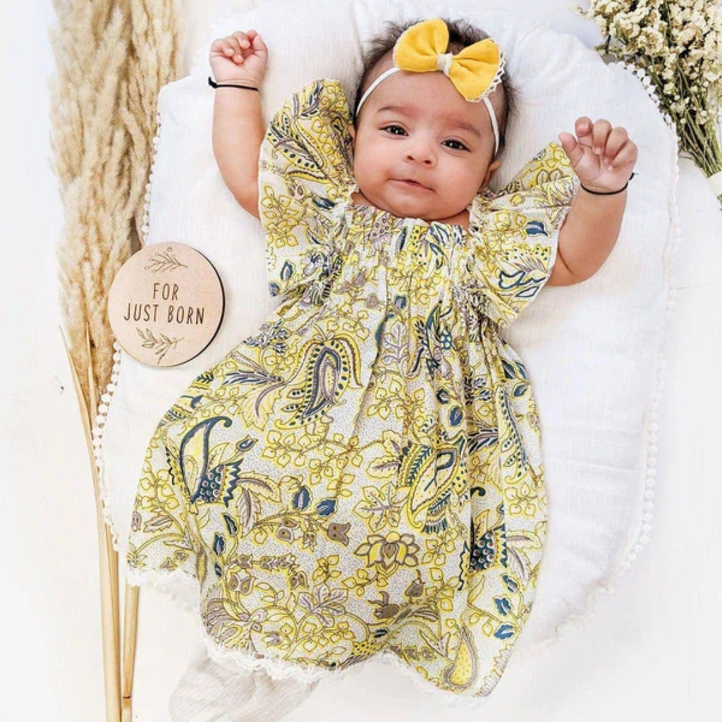 Alisha - Lemon Shoulder Frilled Boho Baby Girl Dress – Aarika's Closet