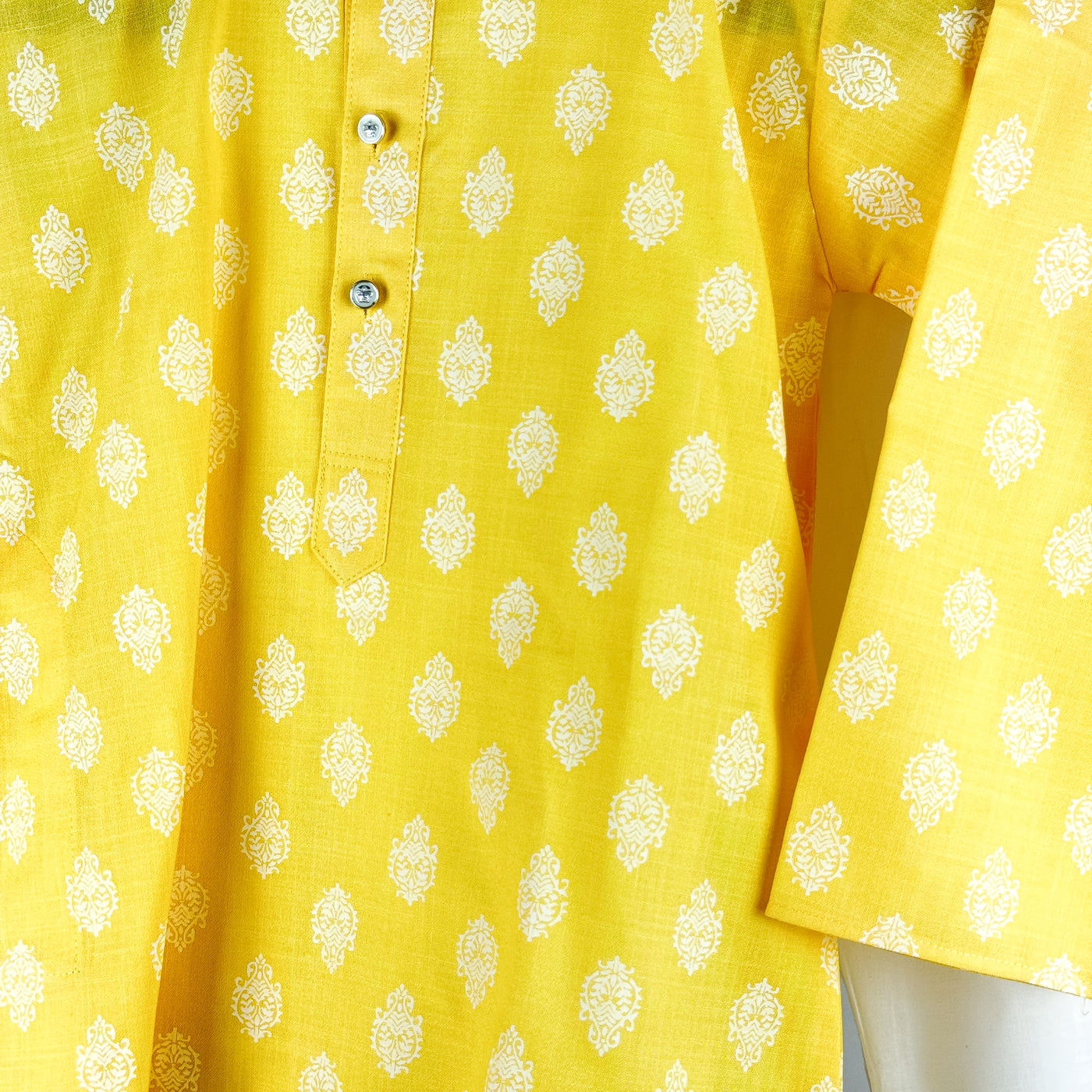 Arjun - Yellow and White Print Kurta Pajama Set for Boys