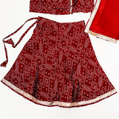 Ashvi - Baby Girl Maroon Bandhani Print Lehenga Choli