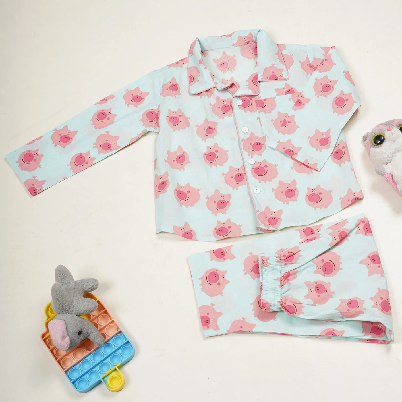 BAHULA - Pink Piggy Cotton Pajama Set