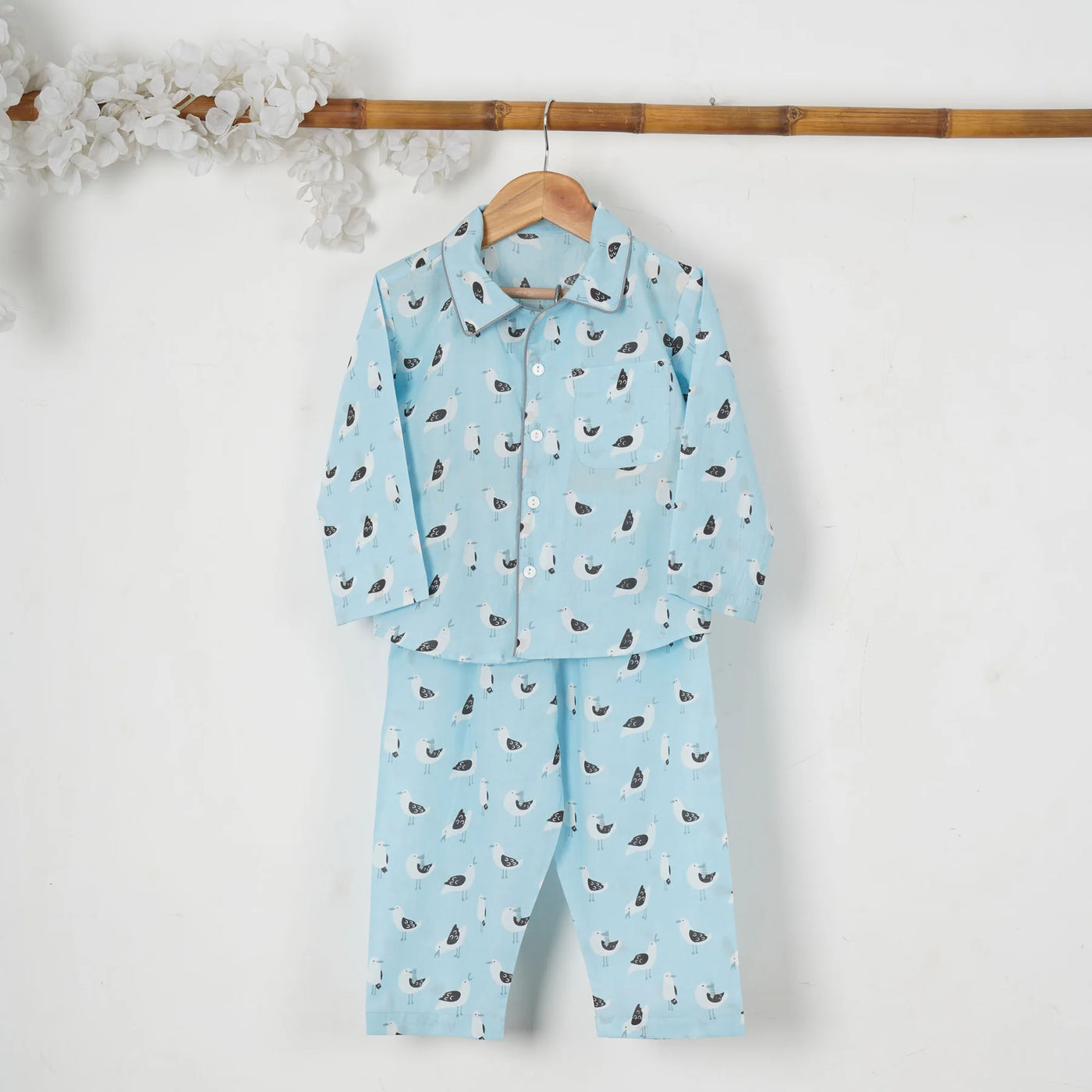 BLUE KAPI - Sky Blue Bird Cotton Pajama Set