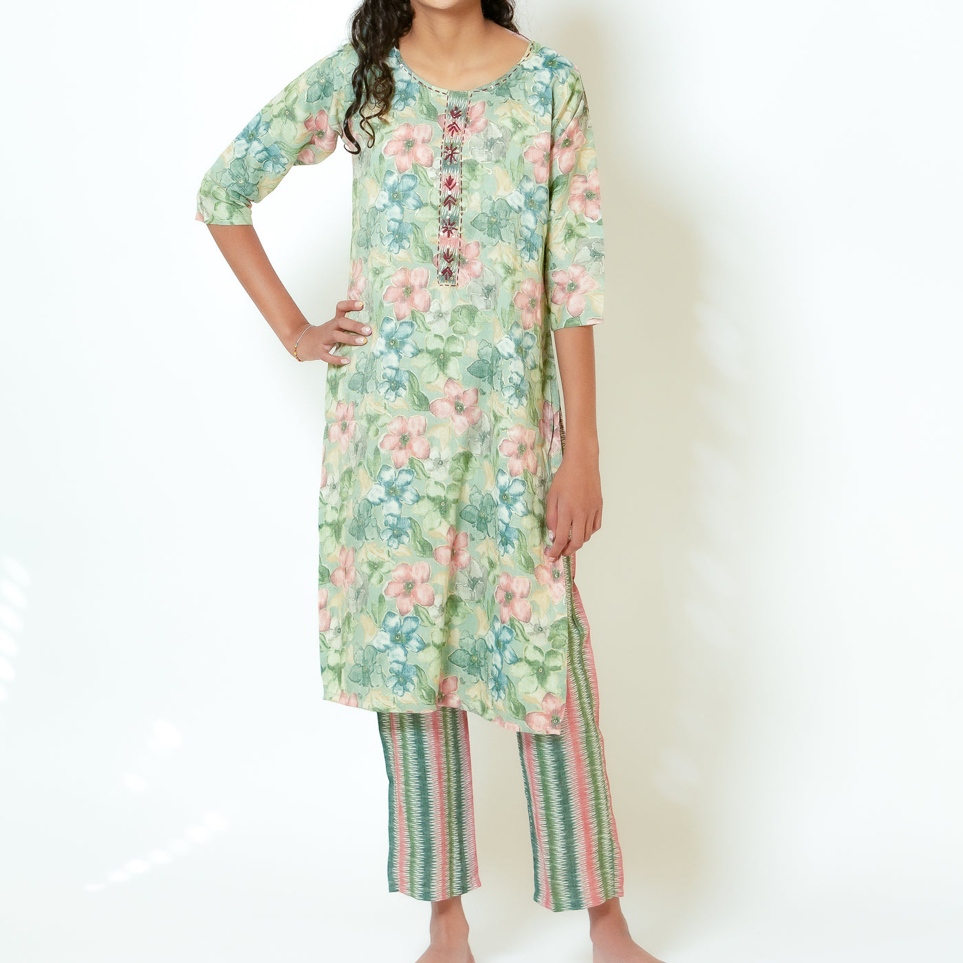 Charvi - Green Soft Cotton Kurti Set