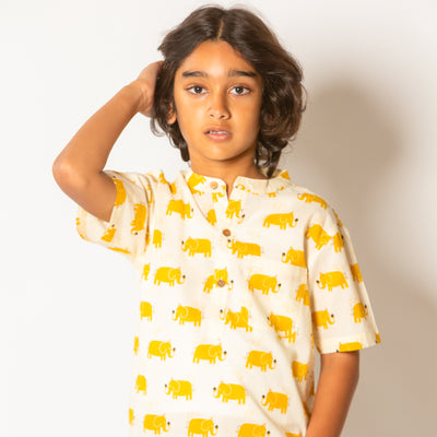 Denish - Elephant Print Button Down Shirt for Boys