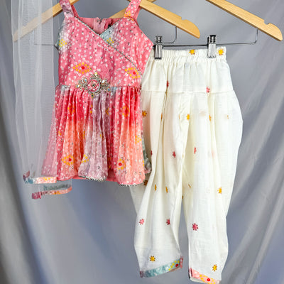 Divya - Pink Crush Crepe Silk Churidar Set for Toddler Girls