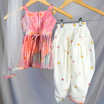 Divya - Pink Crush Crepe Silk Churidar Set for Toddler Girls