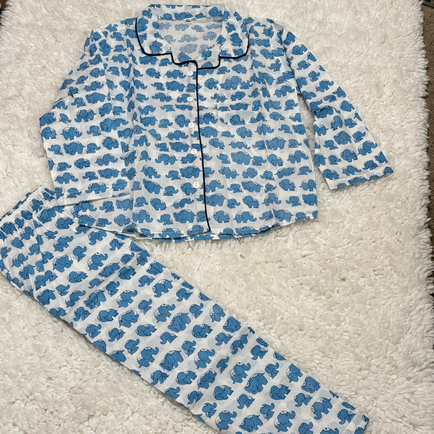 Blue ELLIE - Blue Elephant Cotton Pajama Set