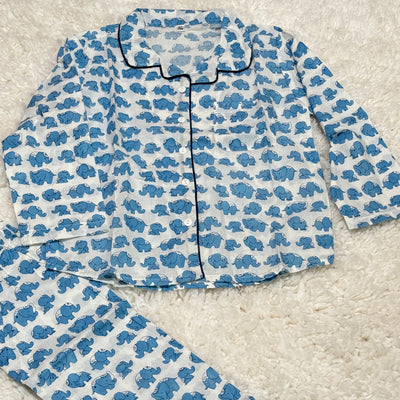 Blue ELLIE - Blue Elephant Cotton Pajama Set