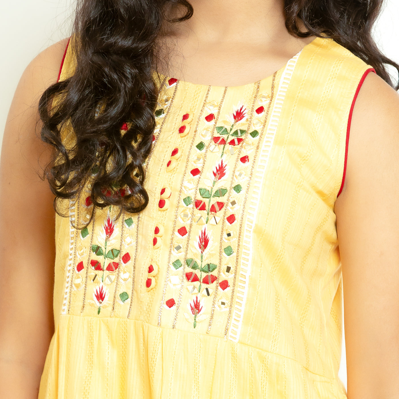 Gauri - Girls Yellow Soft Cotton Kurti Set