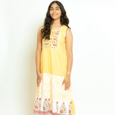 Gauri - Girls Yellow Soft Cotton Kurti Set