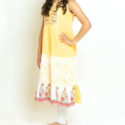 Gauri - Girls Yellow Soft Cotton Kurti Set