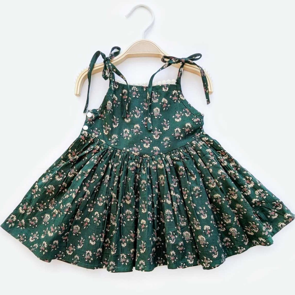 Grace - Baby Girl Pure Cotton Tie-up Strings Frock in Deep Green