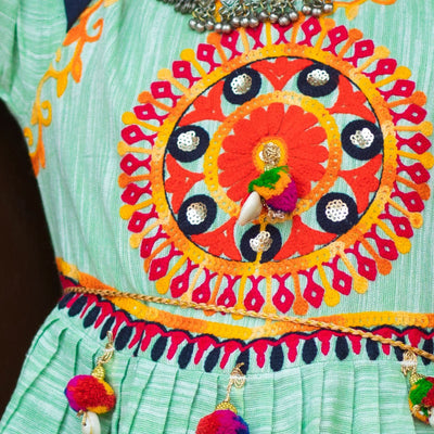 ISHIKA - Aquamarine and Blue Traditional Embroidered Kedia Dhoti set for Girls