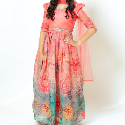 Ishani - Girls Rose Pink Organza Gown