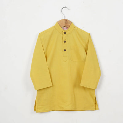 JOHN - Boys Mustard Yellow Jacket with Yellow Kurta and Off White Pajama Pant