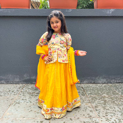 JUHI - Girls Yellow Floral Lehenga Choli for Navratri