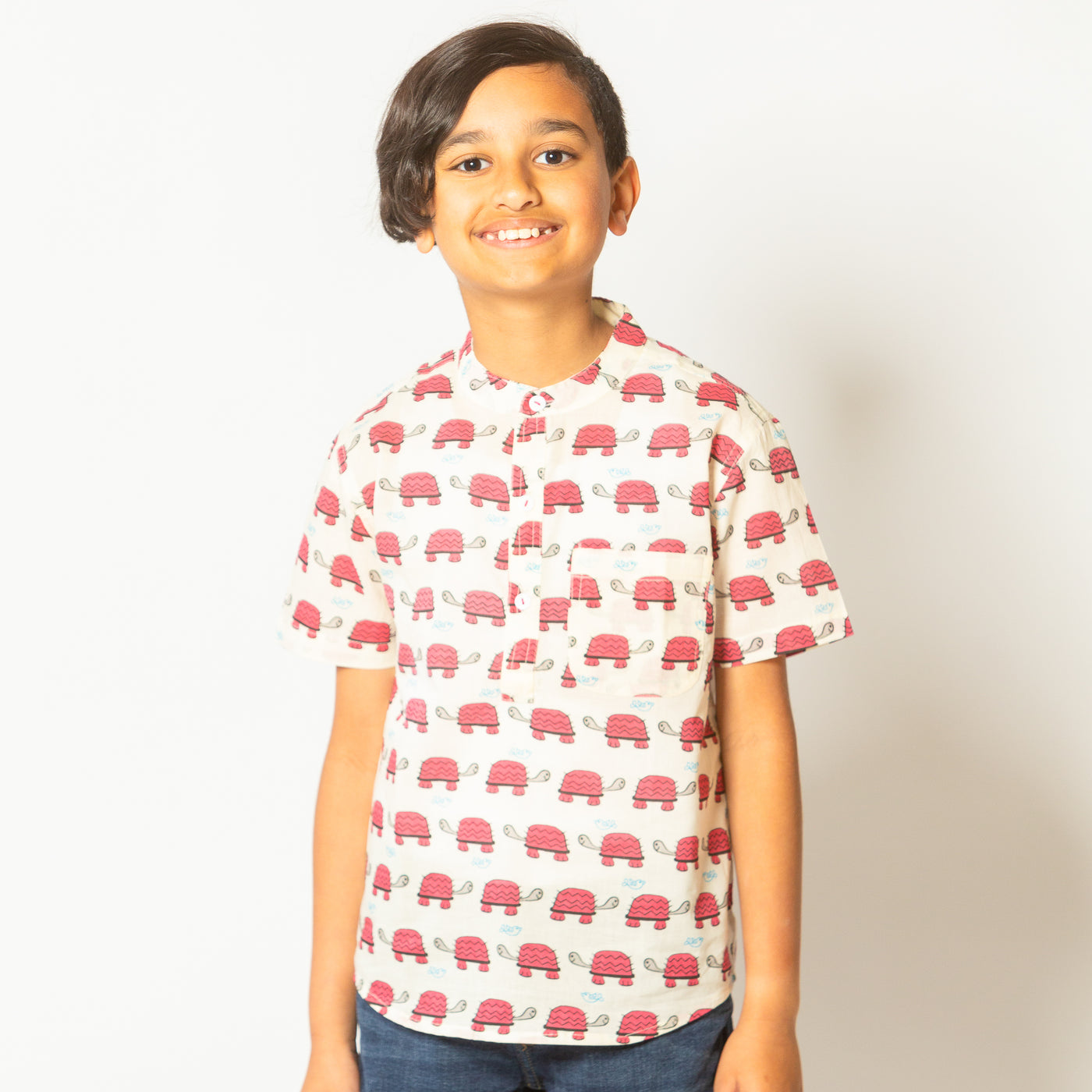 Kavan - Red Turtle Print Button Down Shirt for Boys