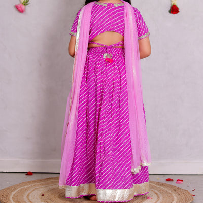 Kavya - Girls Magenta Leheriya Lehenga