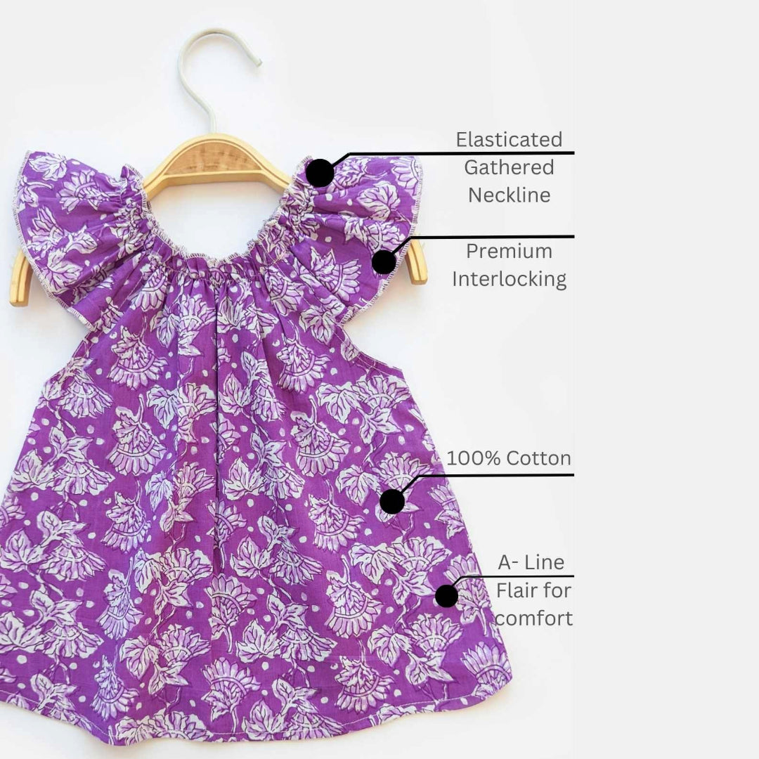 Kia - Baby Girl Pure Cotton Purple Floral Short Sleeve Jhabla