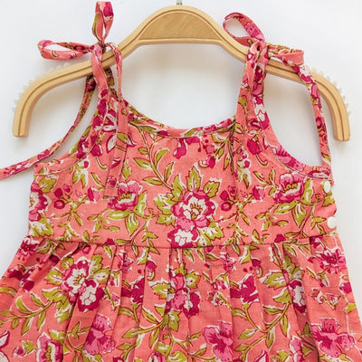 Kimaya - Baby Girl Pure Cotton Peach Floral Easy-to-Wear Romper