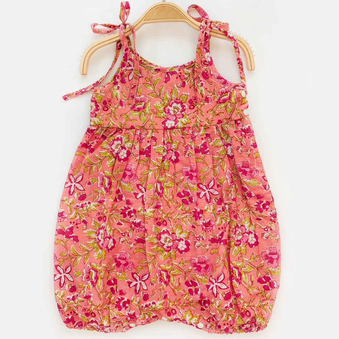 Kimaya - Baby Girl Pure Cotton Peach Floral Easy-to-Wear Romper