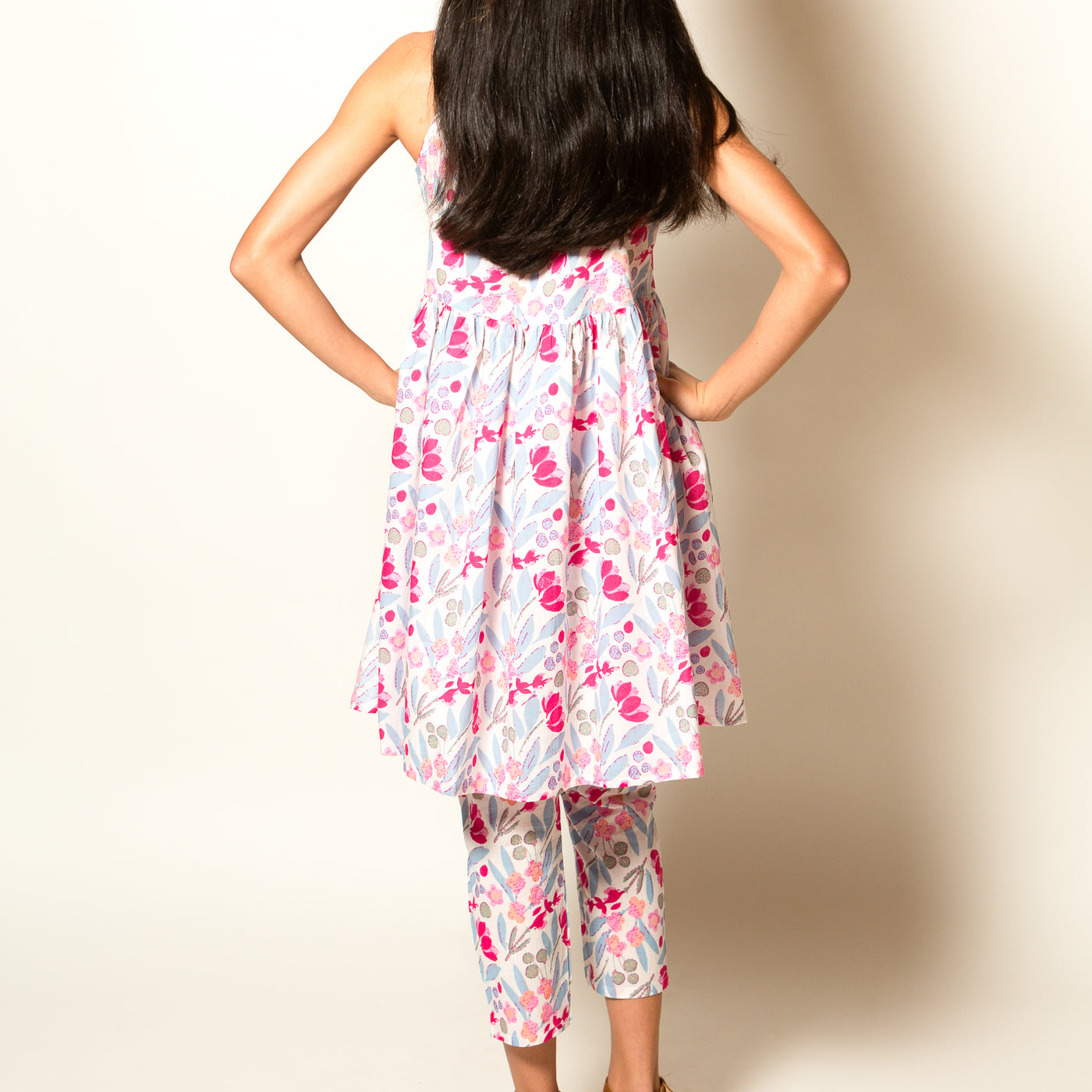 Mili - Girls Blue and Pink Floral Print Cotton Co-ord Set