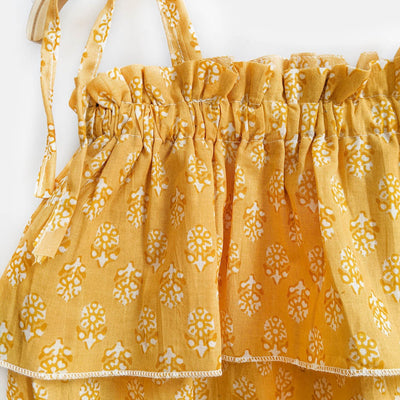 Nayana - Cotton Baby Romper in Mustard with Flounced Design
