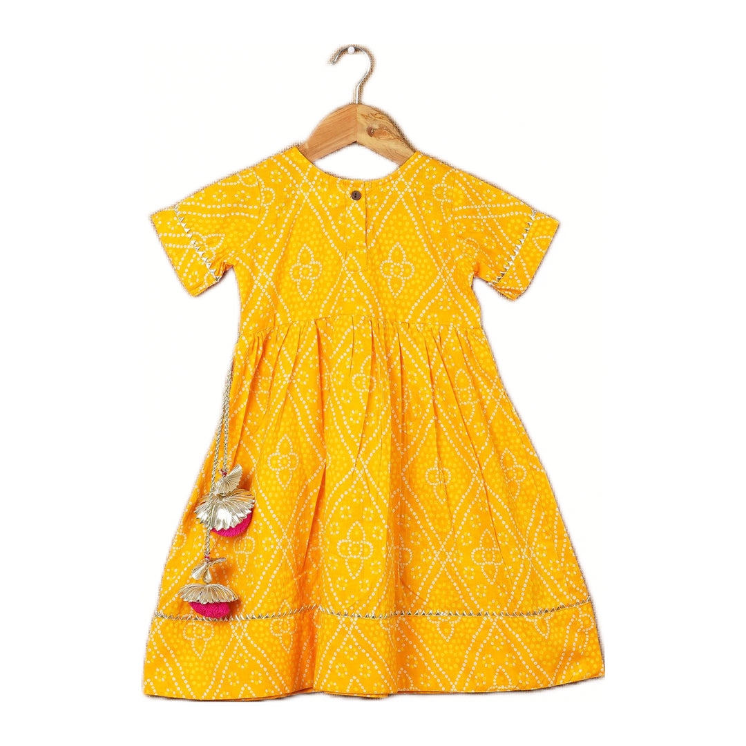 DOLLY - Yellow Bandhani Toddler Girls Dress