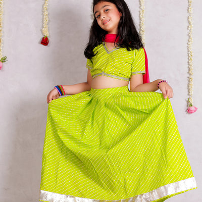 Nyla - Girls Green Leheriya Lehenga