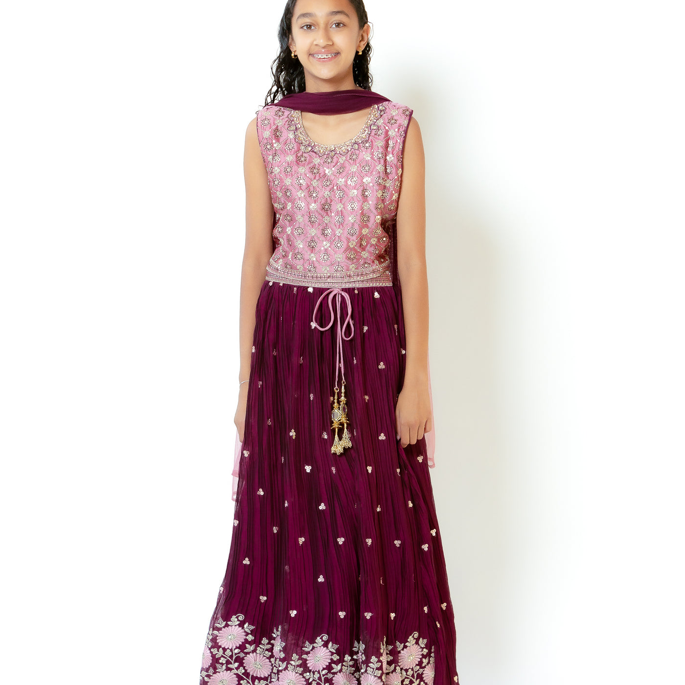 Prisha - Girls Lehenga in Wine Color