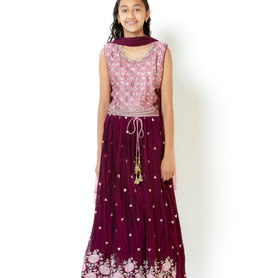 Prisha - Girls Lehenga in Wine Color