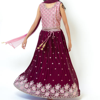 Prisha - Girls Lehenga in Wine Color