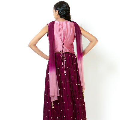 Prisha - Girls Lehenga in Wine Color