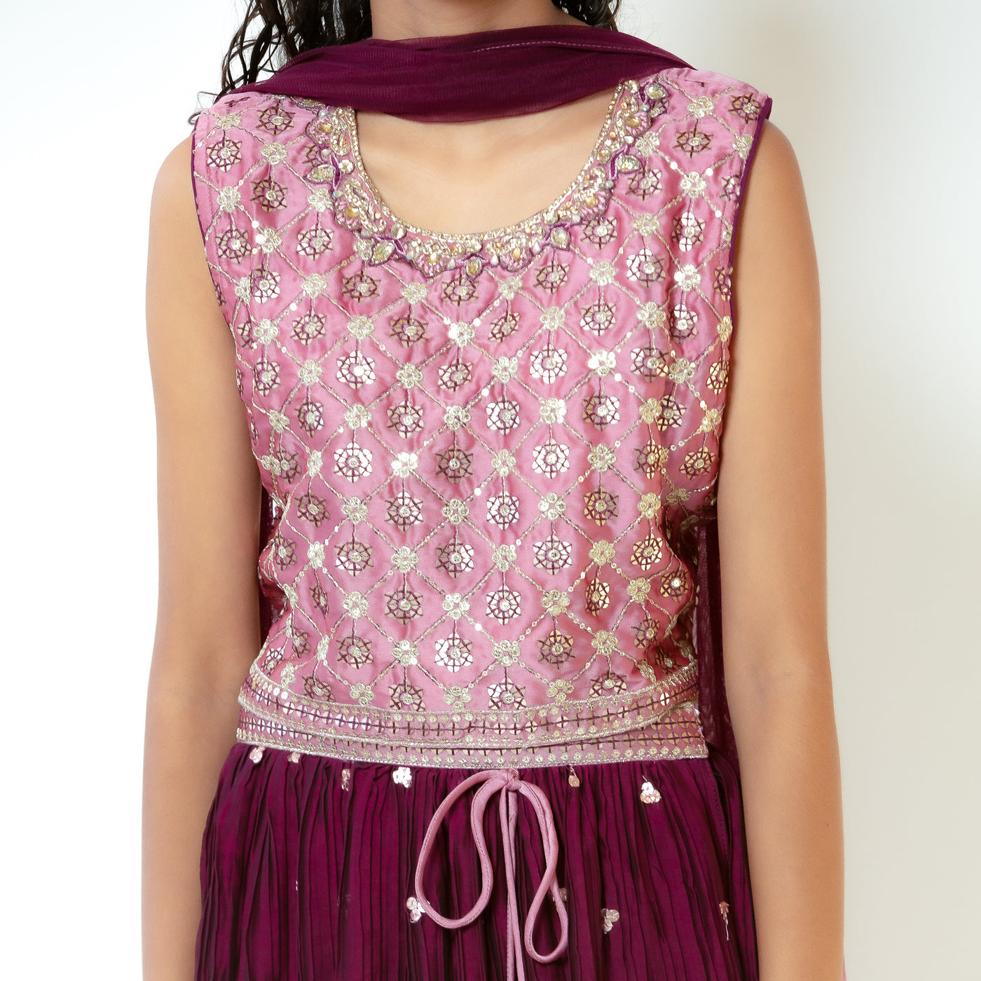 Prisha - Girls Lehenga in Wine Color