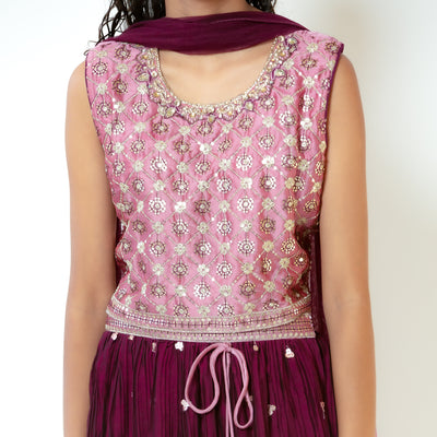 Prisha - Girls Lehenga in Wine Color