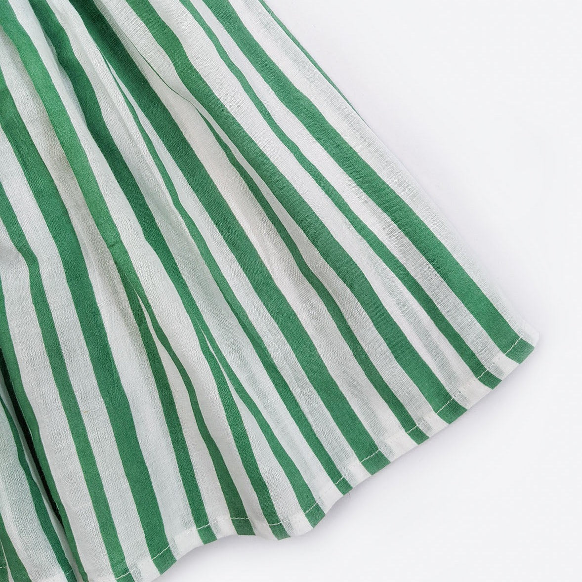 Raina - Fresh Green Tiny Frilled Striped Long Dress