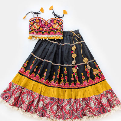 Rima - Black Traditional Navratri Lehenga Choli for Girls