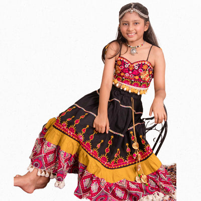 Rima - Black Traditional Navratri Lehenga Choli for Girls